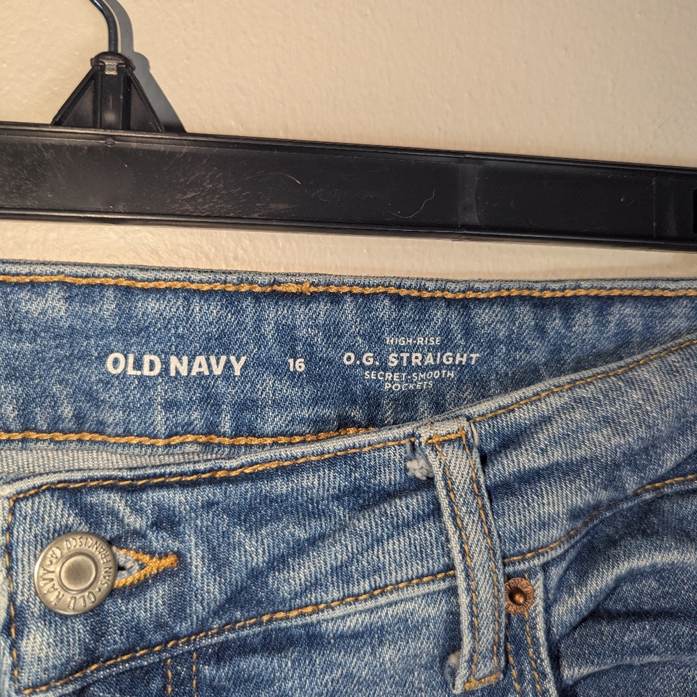 16 Old Navy Medium Dark Wash High-Rise O.G. Straight Jeans - Picture 2 of 4